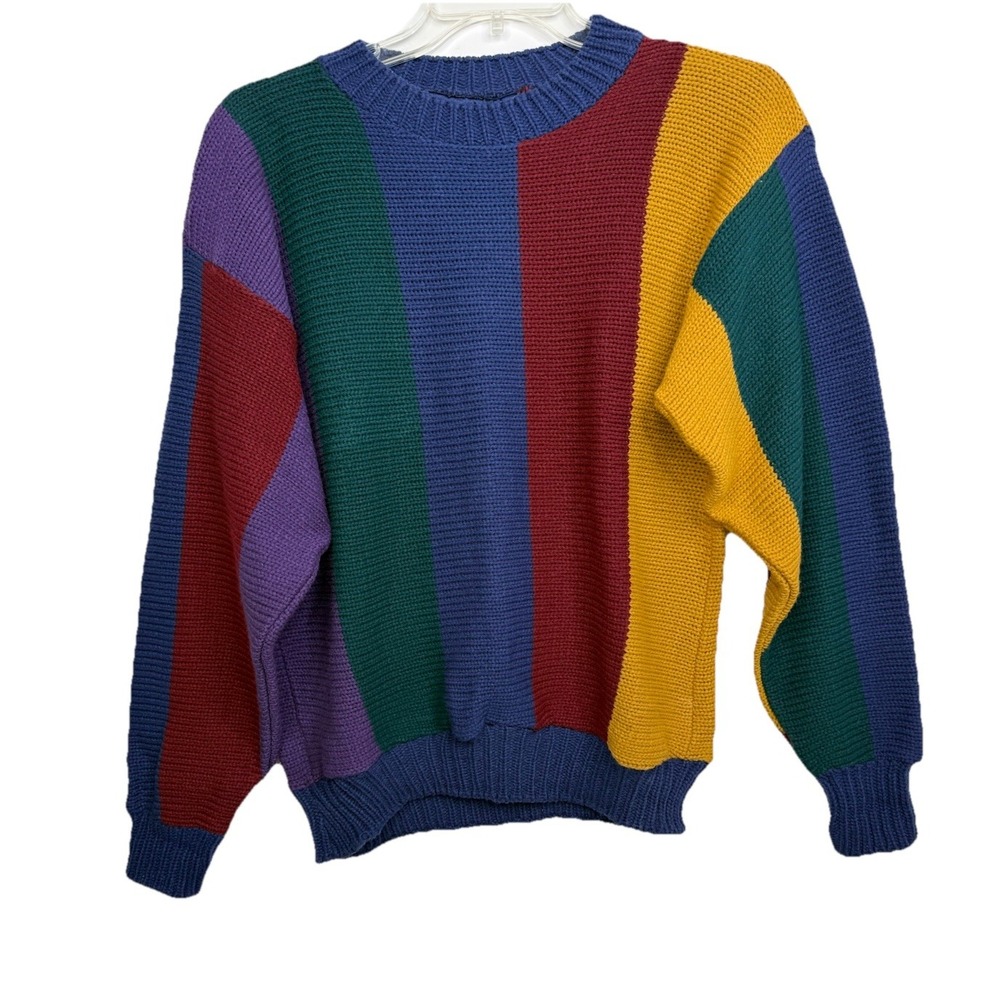 Vintage Claybrooke Colorblock‎ Striped Knit Sweater Mens L 100% Acrylic Crewneck